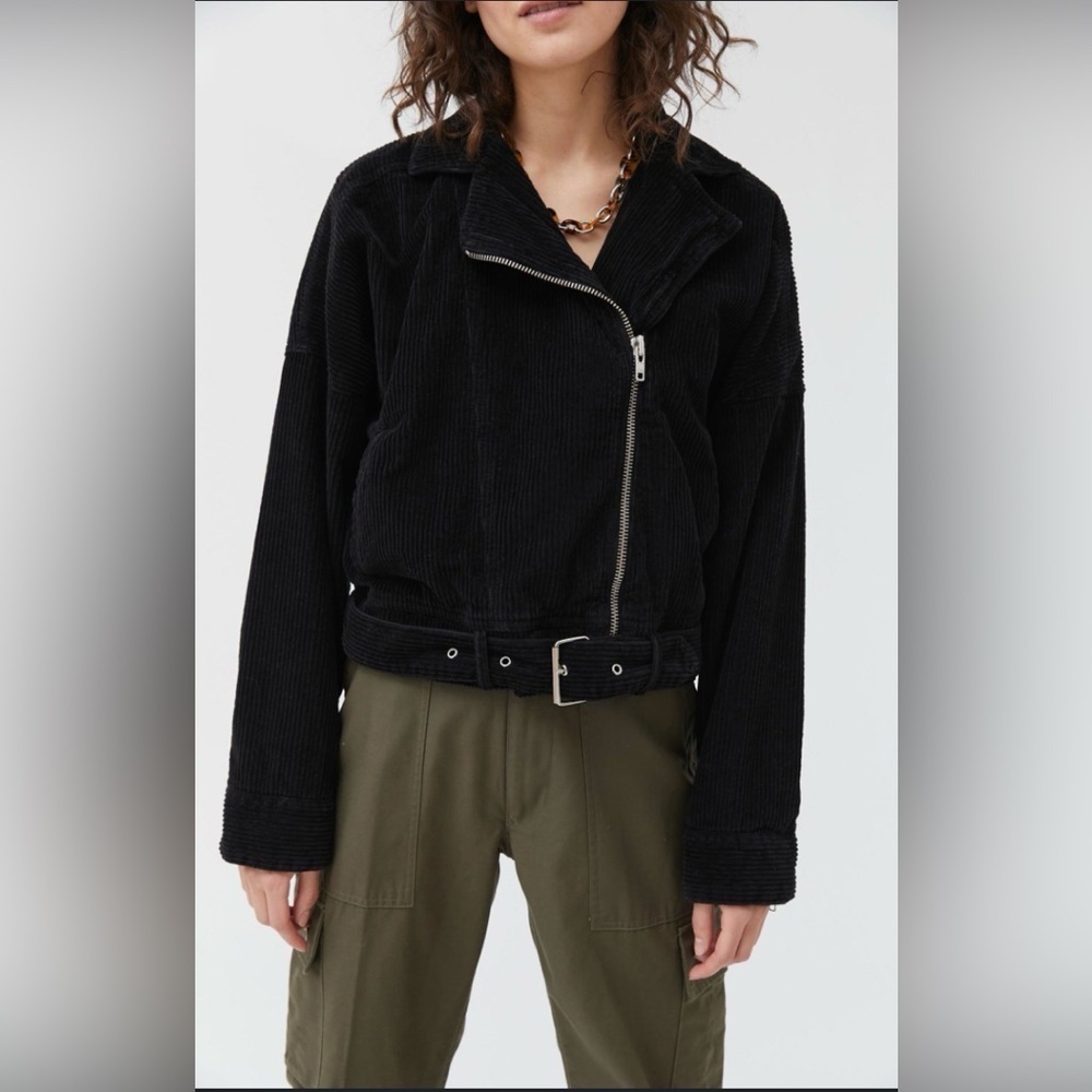 NEW! BDG Black Corduroy Bomber Jacket Coat Asymmetrical Zip 100% Cotton Medium